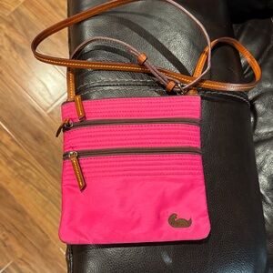 Dooney & Bourke Hot Pink Crossbody with Brown Trim
